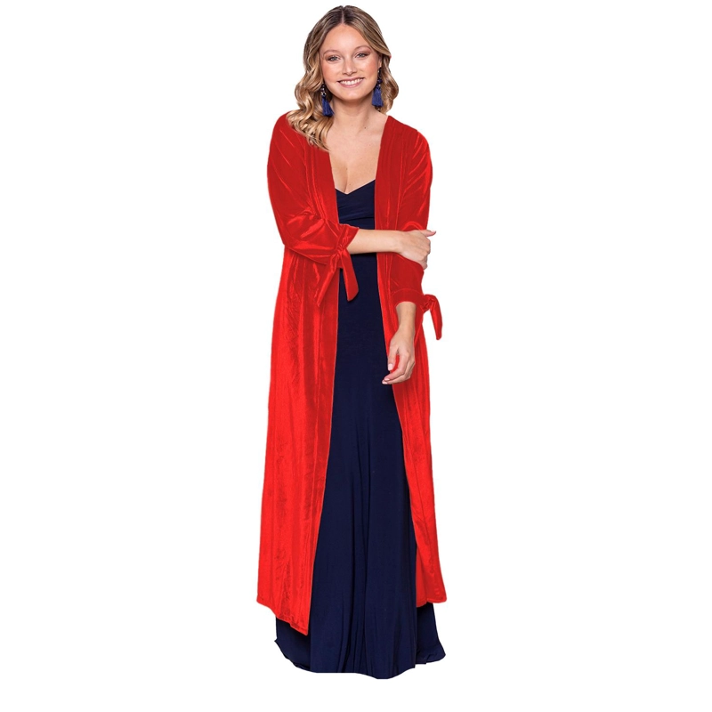 TAPADO KIMONO LARGO VERONA ROJO TERCIOPELO LINEAS MARIA PASKARO - 1