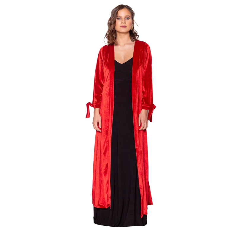 TAPADO KIMONO LARGO VERONA ROJO TERCIOPELO LINEAS MARIA PASKARO - 2