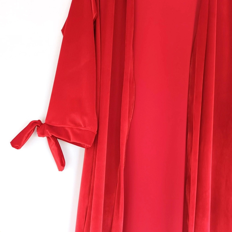 TAPADO KIMONO LARGO VERONA ROJO TERCIOPELO LINEAS MARIA PASKARO - 3