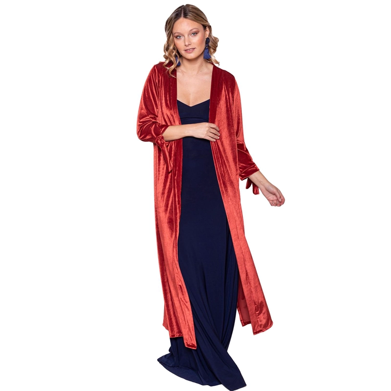 TAPADO KIMONO LARGO VERONA TERRACOTA TERCIOPELO LINEAS MARIA PASKARO - 1