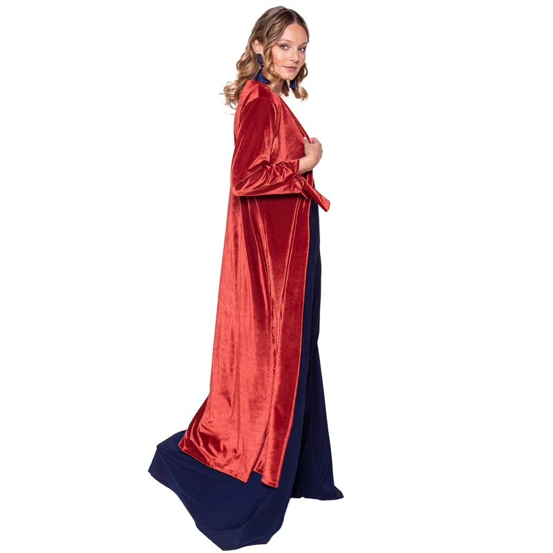 TAPADO KIMONO LARGO VERONA TERRACOTA TERCIOPELO LINEAS MARIA PASKARO - 2