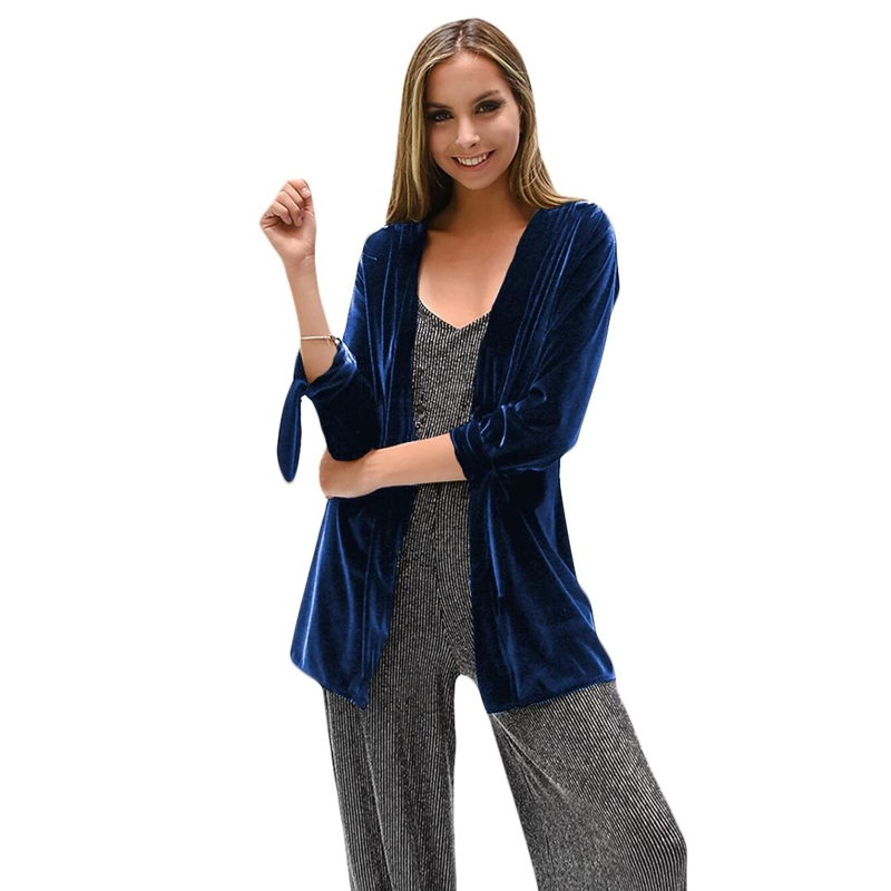 TAPADO KIMONO CORTO RECTO MUJER MARIA PASKARO AZUL DUBLIN TERCIOPELO - 1