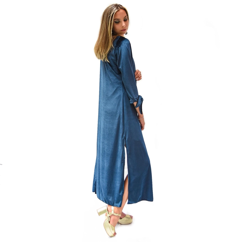 TAPADO KIMONO LARGO REGULAR FIT MUJER MARIA PASKARO MULTICOLOR VERONA PETROLEO TERCIOPELO - 2