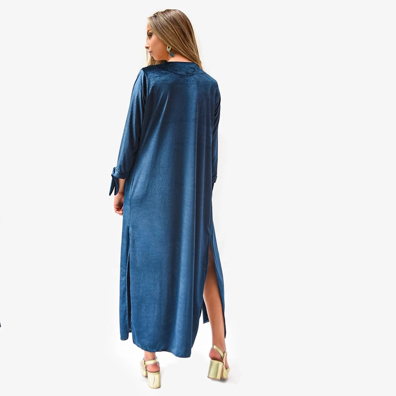 TAPADO KIMONO LARGO REGULAR FIT MUJER MARIA PASKARO MULTICOLOR VERONA PETROLEO TERCIOPELO - 3