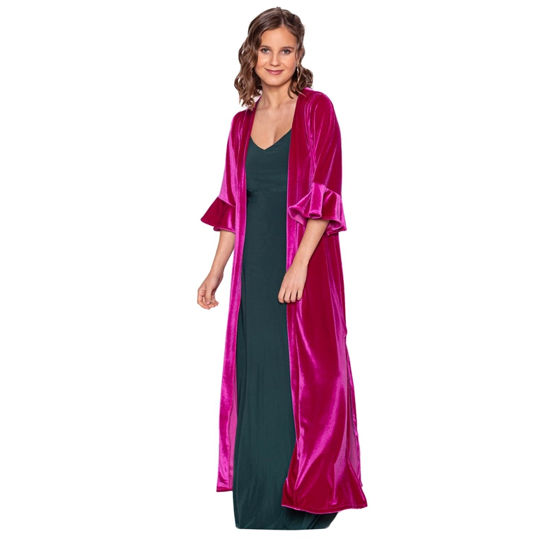 TAPADO KIMONO LARGO REGULAR FIT MUJER MARIA PASKARO FUCSIA VUELOS TERCIOPELO - 1