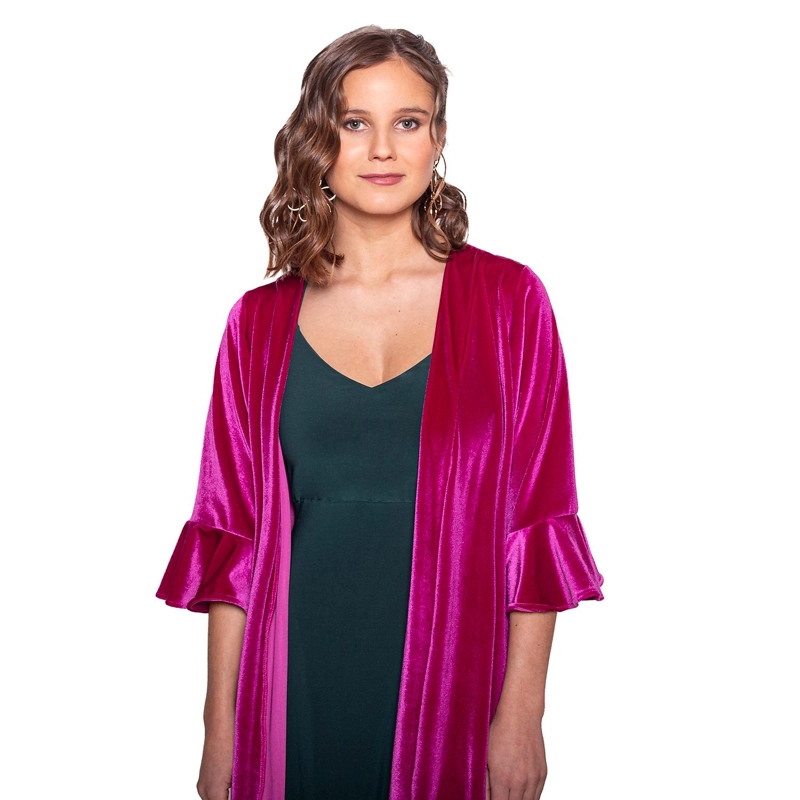 TAPADO KIMONO LARGO REGULAR FIT MUJER MARIA PASKARO FUCSIA VUELOS TERCIOPELO - 3