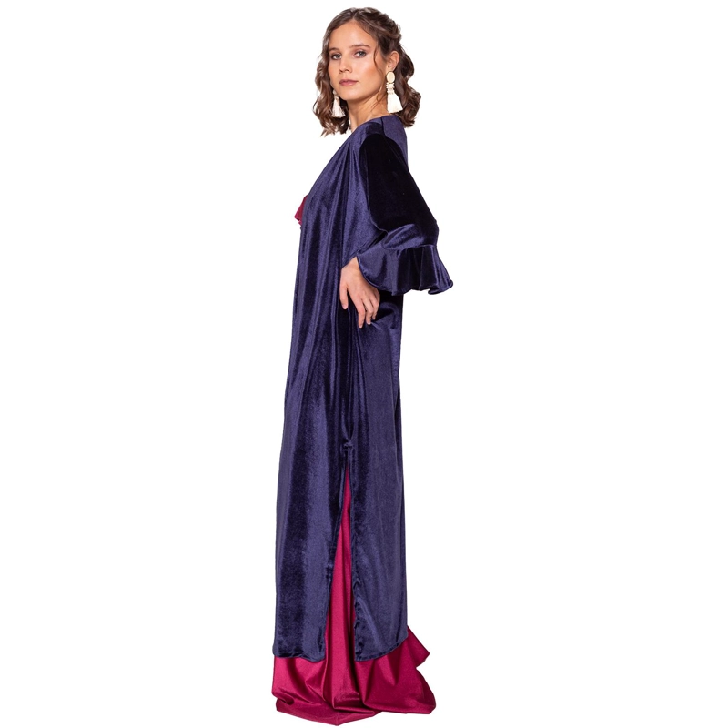 TAPADO KIMONO LARGO REGULAR FIT MUJER MARIA PASKARO AZUL MARINO VUELOS TERCIOPELO - 2