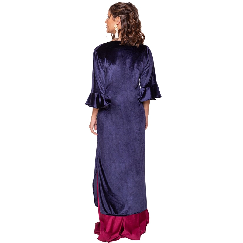 TAPADO KIMONO LARGO REGULAR FIT MUJER MARIA PASKARO AZUL MARINO VUELOS TERCIOPELO - 3