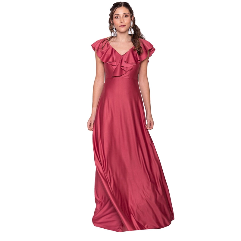 VESTIDO LARGO MARKEN ROSA LYCRA DUPONT MARIA PASKARO - 1