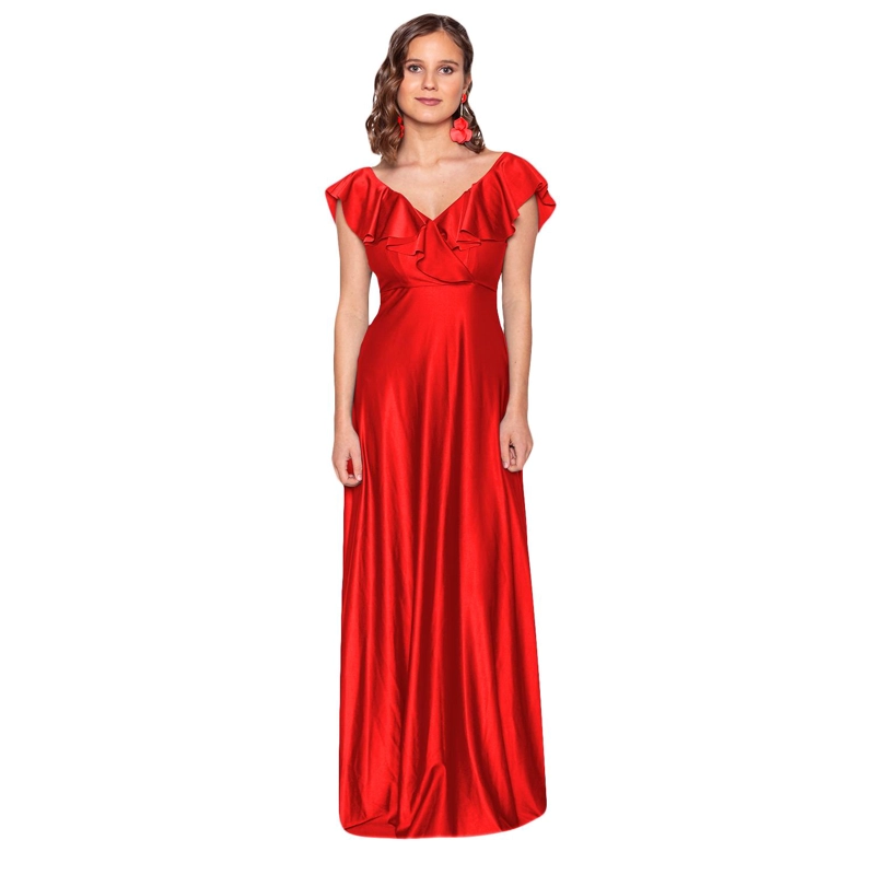 VESTIDO LARGO MUJER MARIA PASKARO ROJO MARKEN LYCRA DUPONT - 1