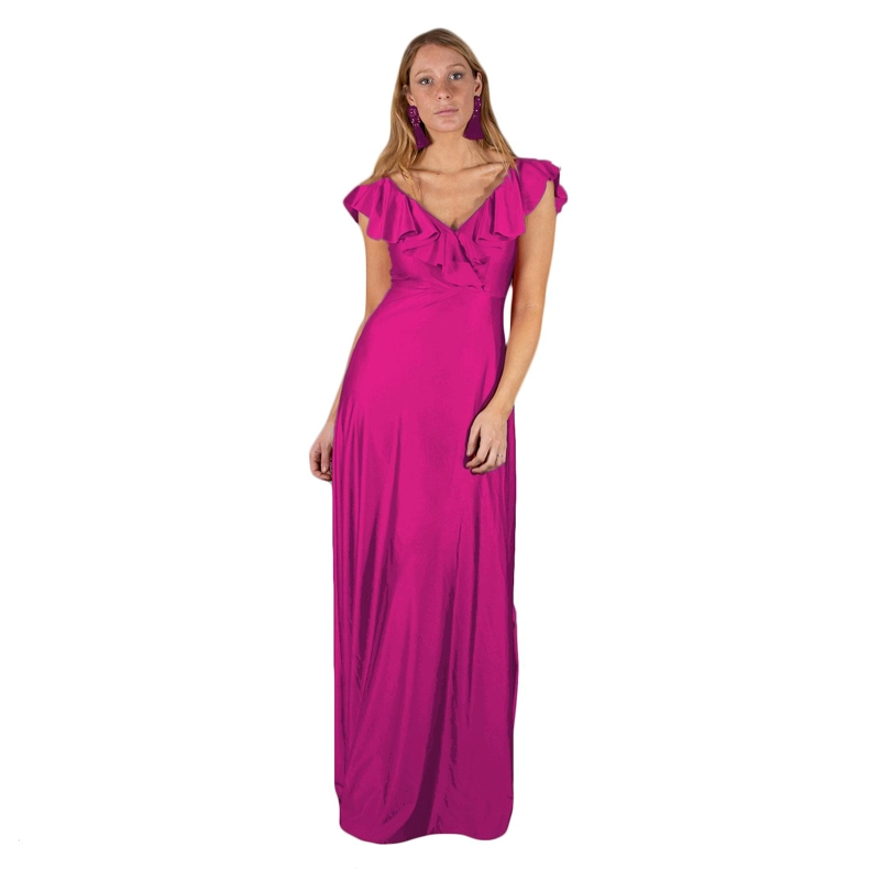 VESTIDO LARGO MARKEN MAGENTA LYCRA VUELO MARIA PASKARO - 1