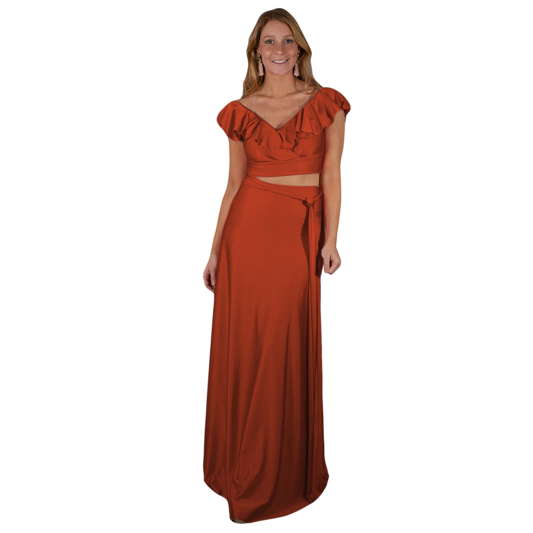 Odelette Cabestro Gasa Vestidos Con Falda En Cascada Terracota Tallas Grandes
