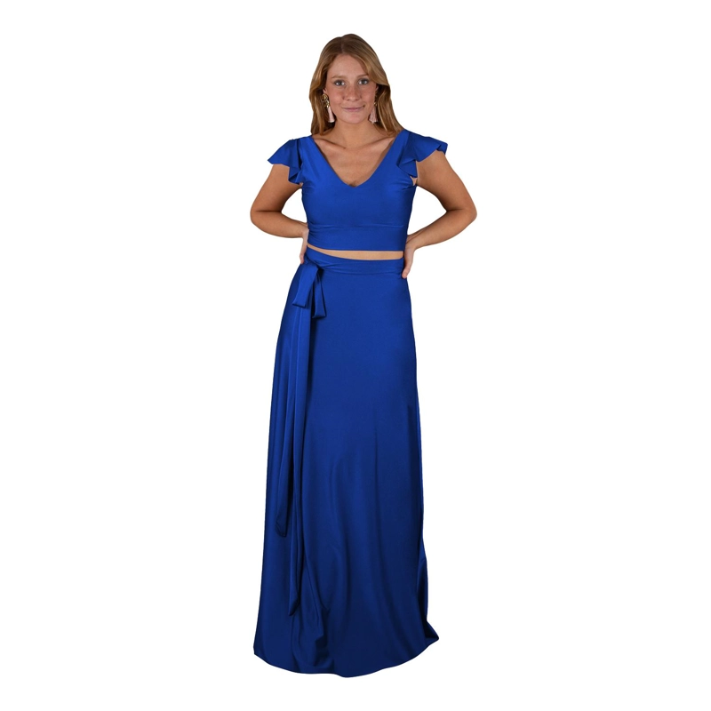 CONJUNTO MAXI REGULAR FIT MUJER MARIA PASKARO AZULINO LIMA LYCRA FALDA LAZO - 1
