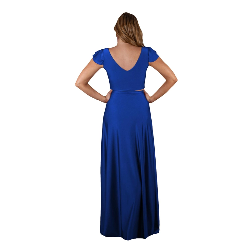 CONJUNTO MAXI REGULAR FIT MUJER MARIA PASKARO AZULINO LIMA LYCRA FALDA LAZO - 3