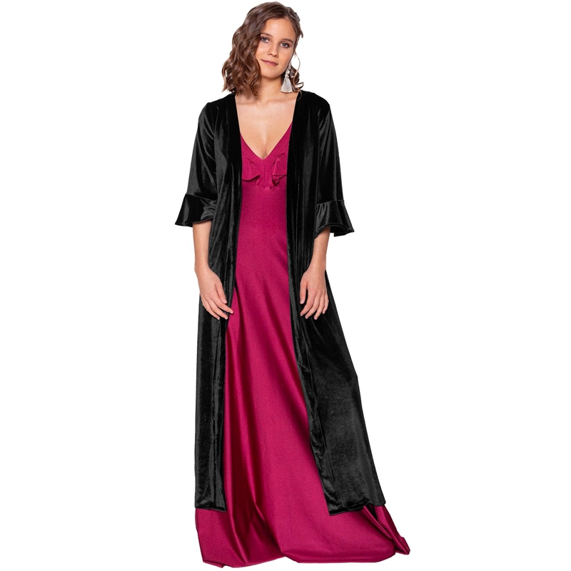 TAPADO KIMONO LARGO VUELOS NEGRO TERCIOPELO MARIA PASKARO - 1
