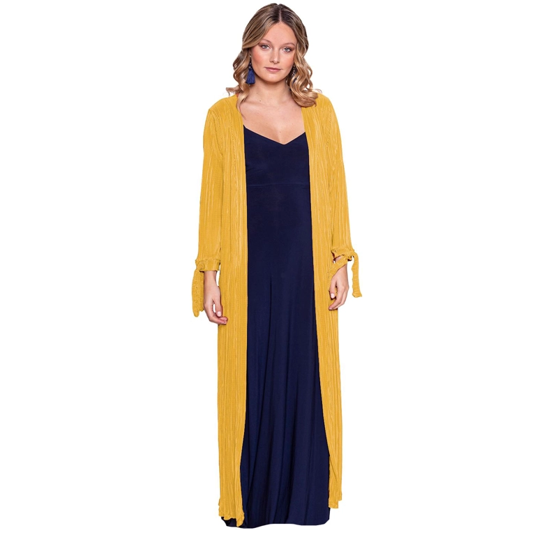 TAPADO KIMONO LARGO VERONA MOSTAZA PLISADO MARIA PASKARO - 1