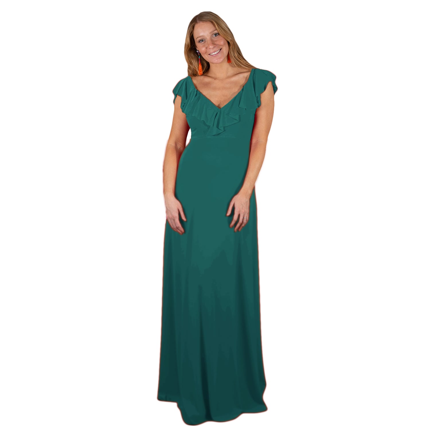 VESTIDO LARGO MARKEN PETROLEO LYCRA FRIA VUELO GRANDE MARIA PASKARO - 1