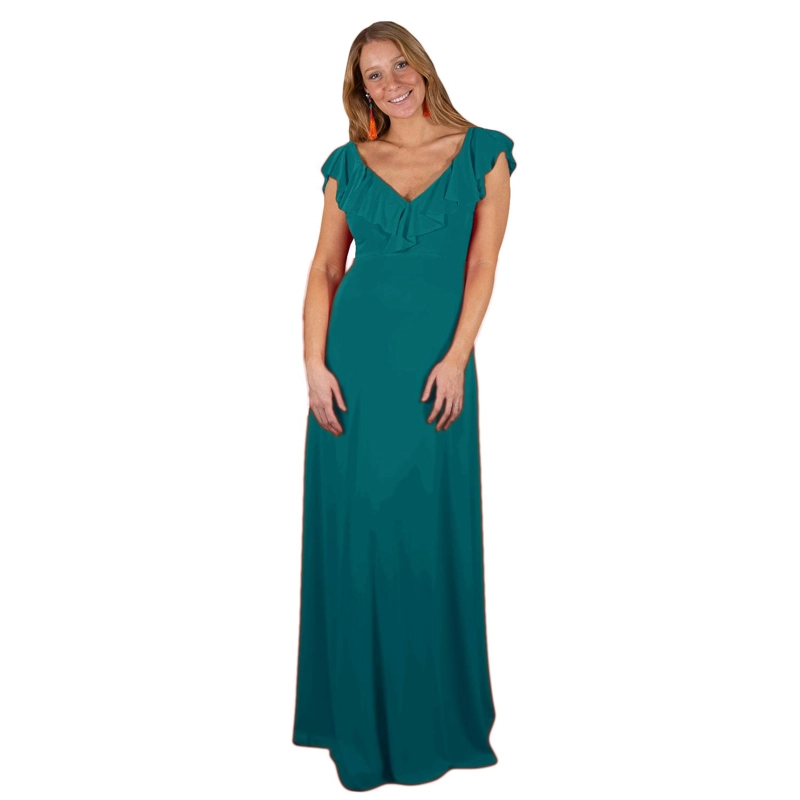 VESTIDO LARGO MUJER MARIA PASKARO PETRÓLEO MARKEN PETROLEO LYCRA FRIA VUELO GRANDE - 1