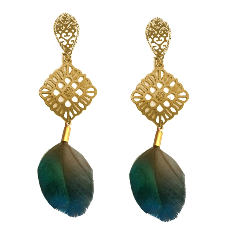 AROS MARIA PASKARO DE PLUMA MONAL VERDE DORADO - 1