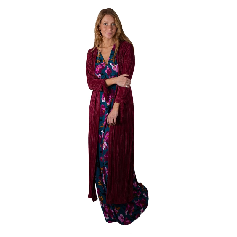 TAPADO KIMONO LARGO VERONA CHERRY PLISADO MARIA PASKARO - BURDEO - L/XL - 1