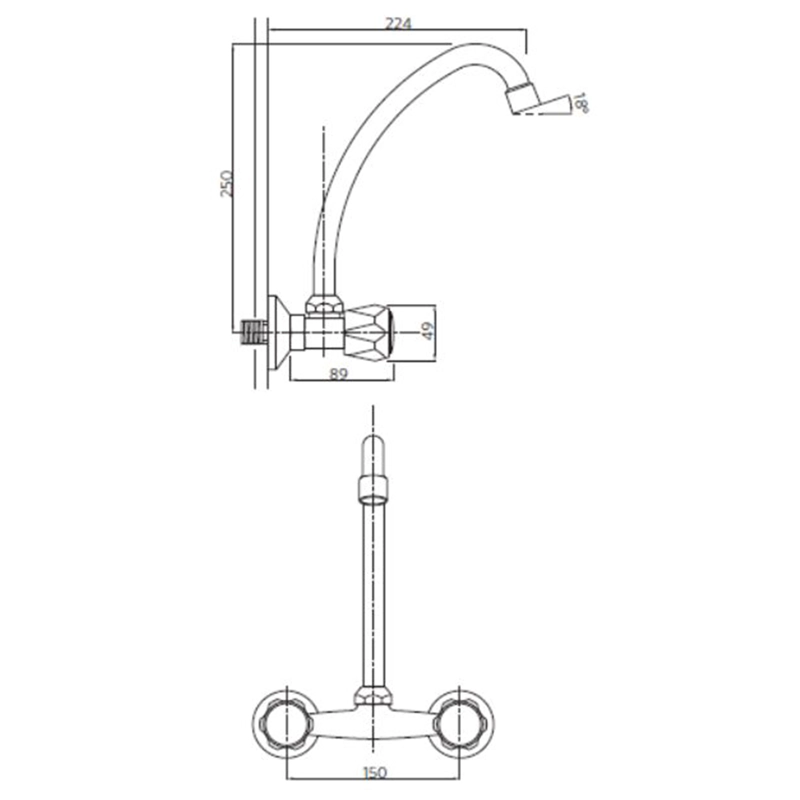 LLAVE GRIFERIA LAVAPLATO 6 PARED MOSSINI METAL - 2