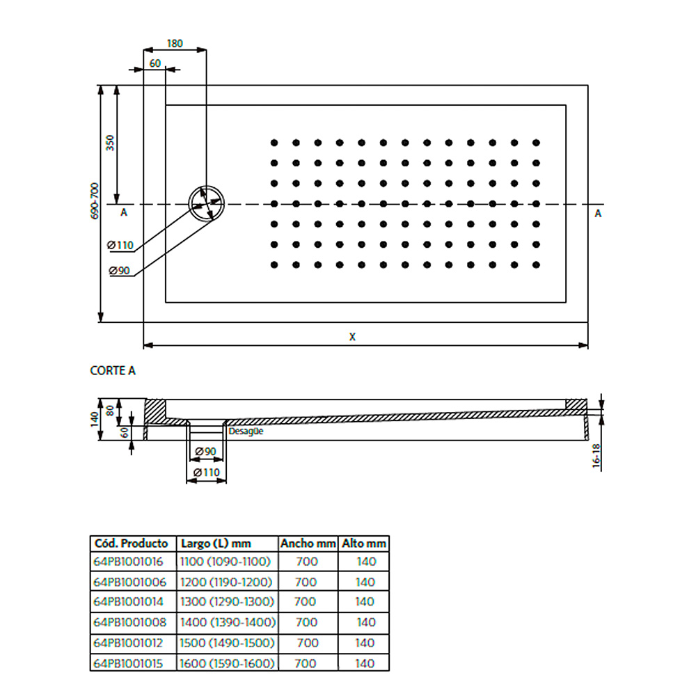 RECEPTÁCULO DE DUCHA STRETTO FULL KIT 150 X 80 X 14 CM - 5