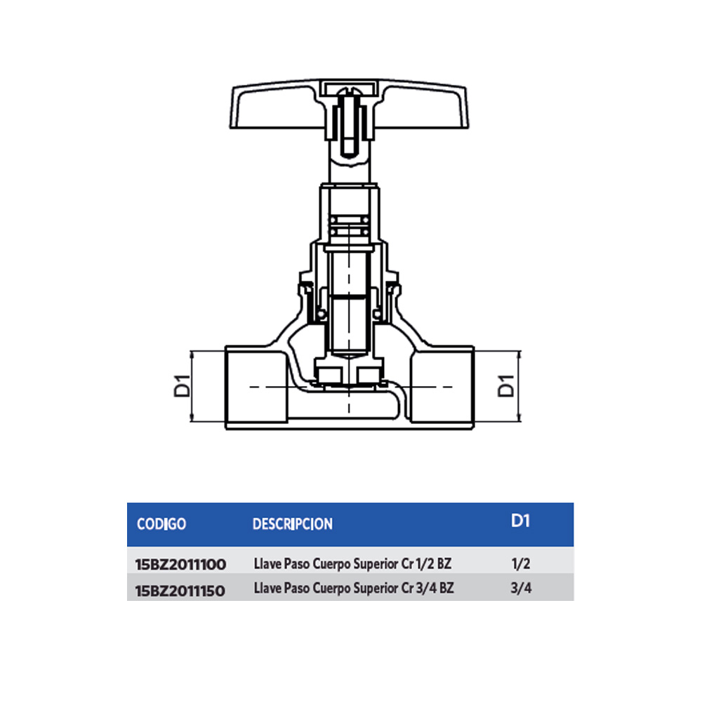 LLAVE PASO CUERPO SUPERIOR CR 3/4 BZ - 2