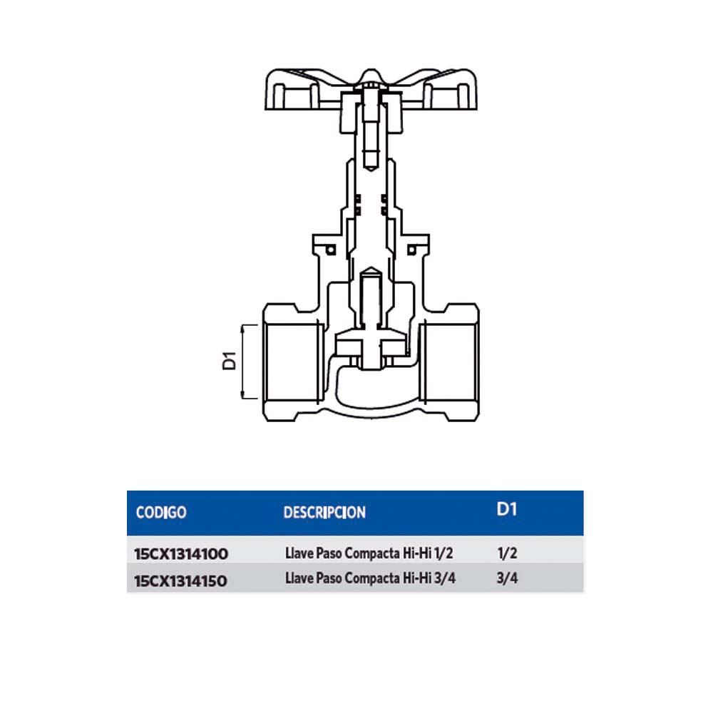 LLAVE PASO COMPACTA HI-HI 1/2 - 2