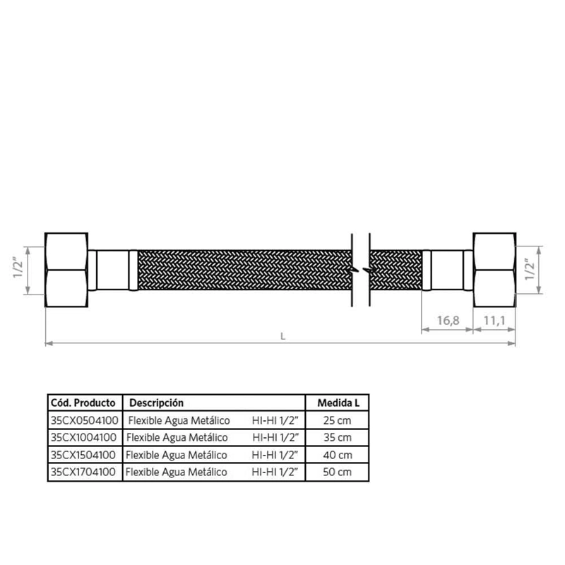 FLEXIBLE PARA AGUA METALICO HI-HI 1/2 40CM - 4