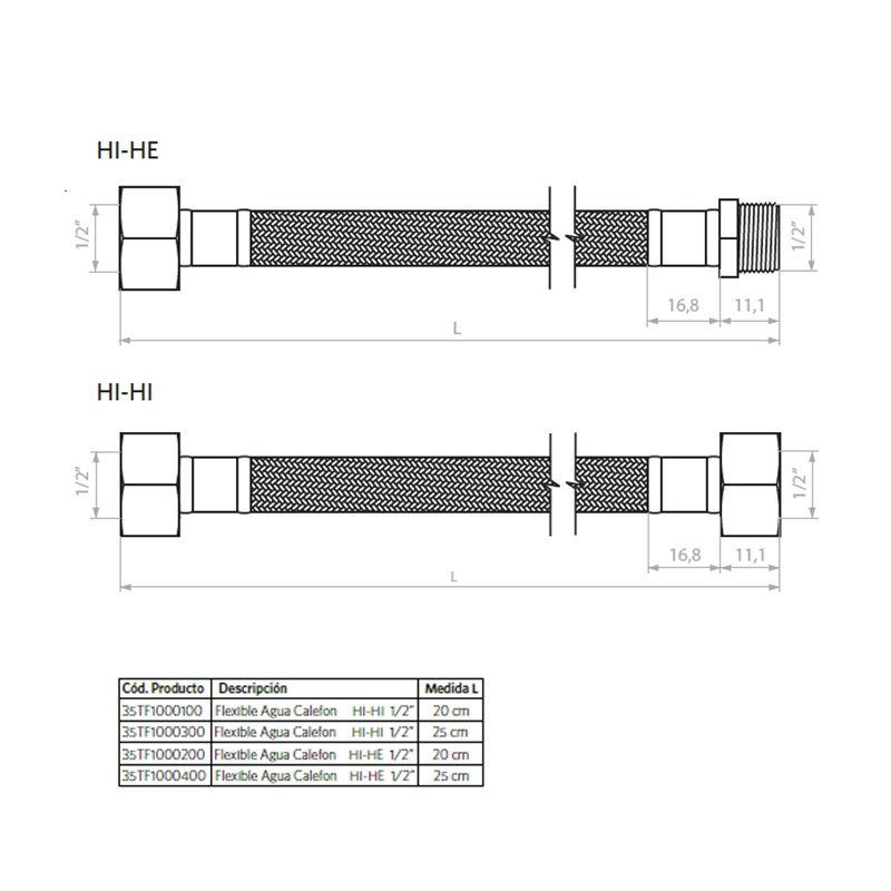 FLEXIBLE PARA AGUA CALEFON HI-HE 1/2' 25 CM. - 4