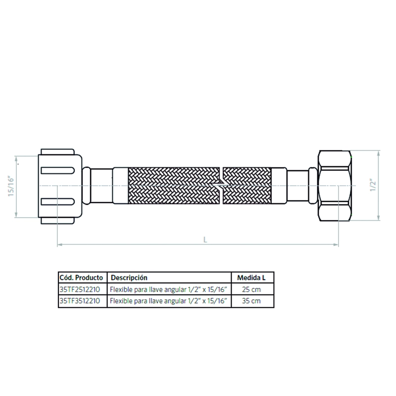 FLEXIBLE PARA LLAVE ANGULAR 35 CM 1/2 HI X 15/16 HI - 2