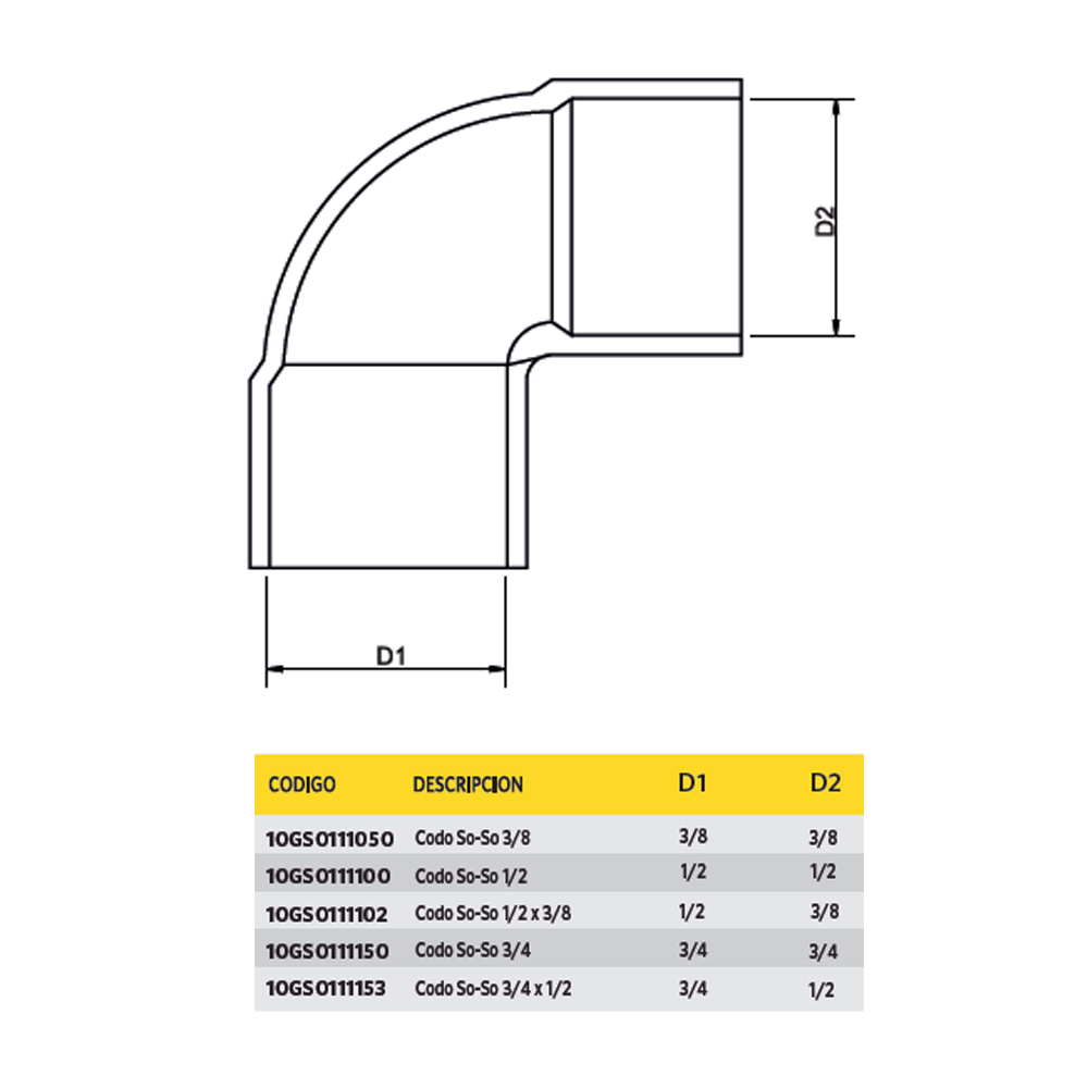 CODO PARA GAS SO-SO 3/8 - 2