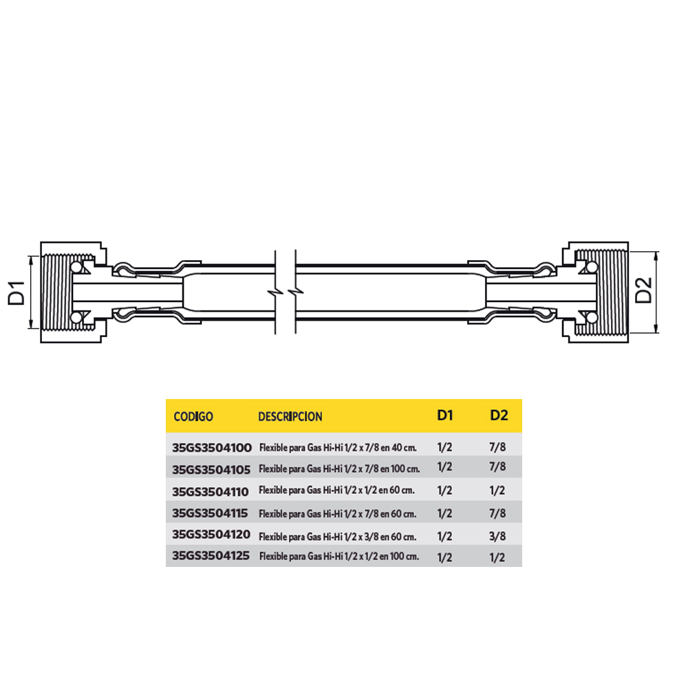FLEXIBLE PARA GAS HI-HI 1/2X3/8 EN 60 CM - 5