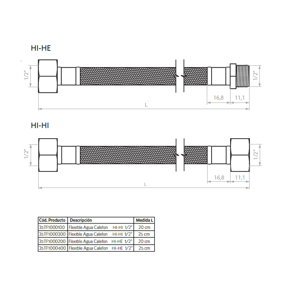 FLEXIBLE PARA AGUA CALEFON HI-HI 1/2' 25CM. - 4