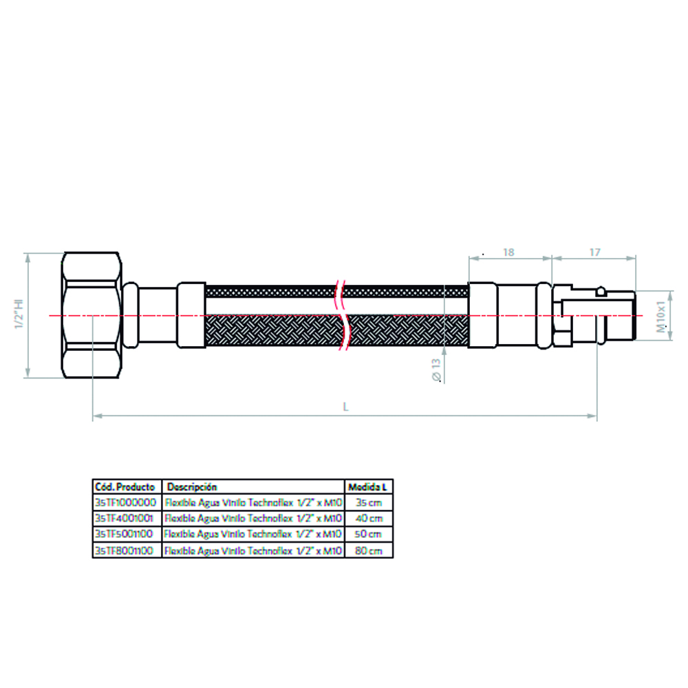 FLEXIBLE PARA AGUA VINILO 1/2  X M10 40CM. TF - 2
