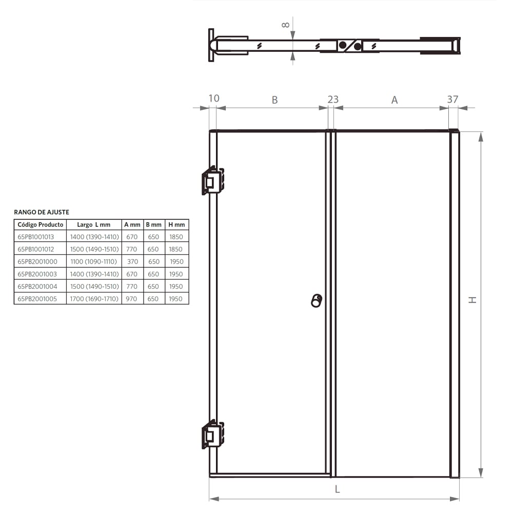 MAMPARA ABATIBLE STRETTO 140 X 195 CM 8 MM - 4