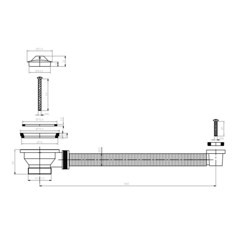 DESAGUE STRETTO DESAGUE LAVAPLATOS PLÁSTICO TAPÓN 1 1/2'' C/REB S/COLA MDF - 2