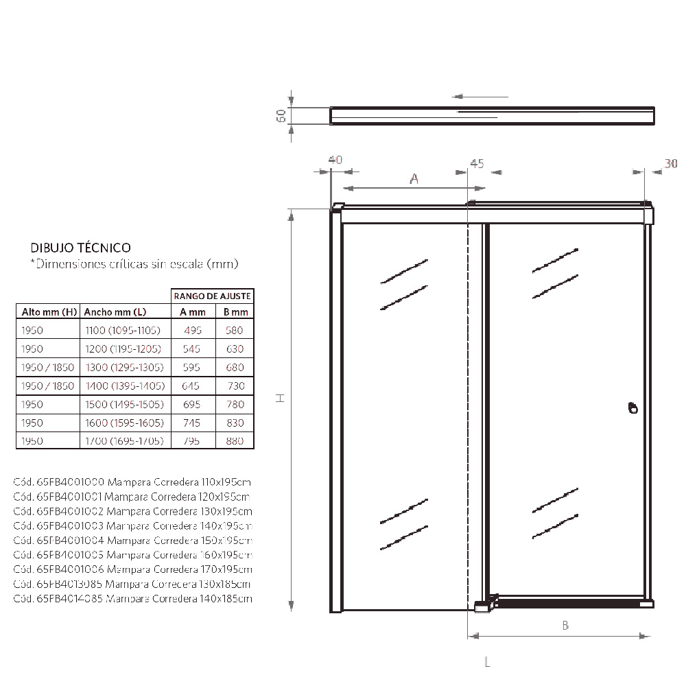 MAMPARA CORREDERA STRETTO HERA 140 X 185 CM - 4