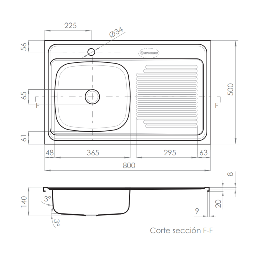LAVAPLATOS STRETTO LAVAPLATOS SOBREPONER INOX UNA CUBETA 80 X 50 DERECHO CON DESAGUE MDF - 4