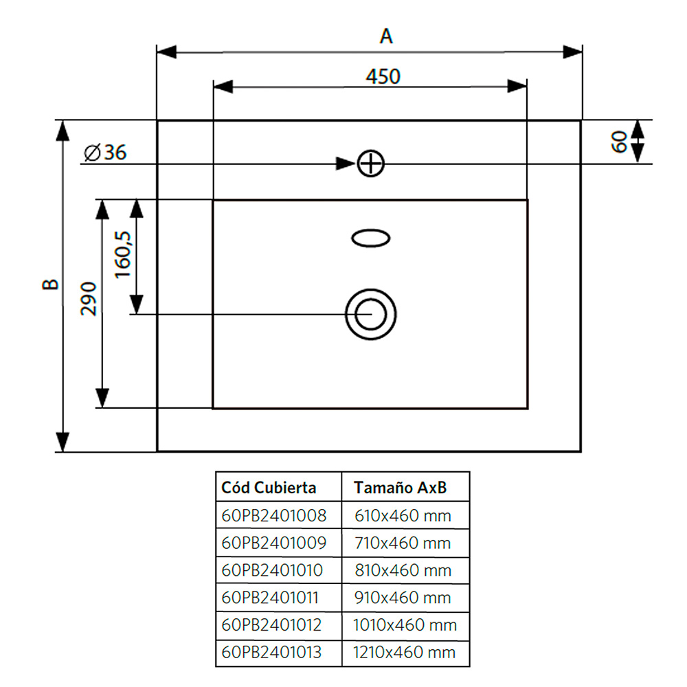 CUBIERTA STRETTO VANITORIO 70 X 46 CM MDF - 7