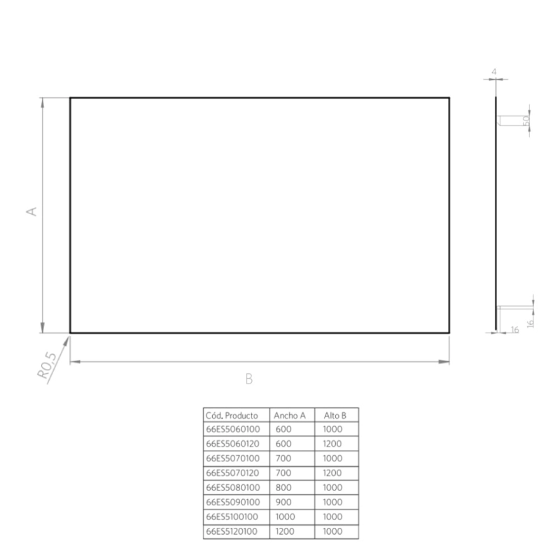 ESPEJO PERFIL HORIZONTAL - LARGO 120CM -  4MM - 3