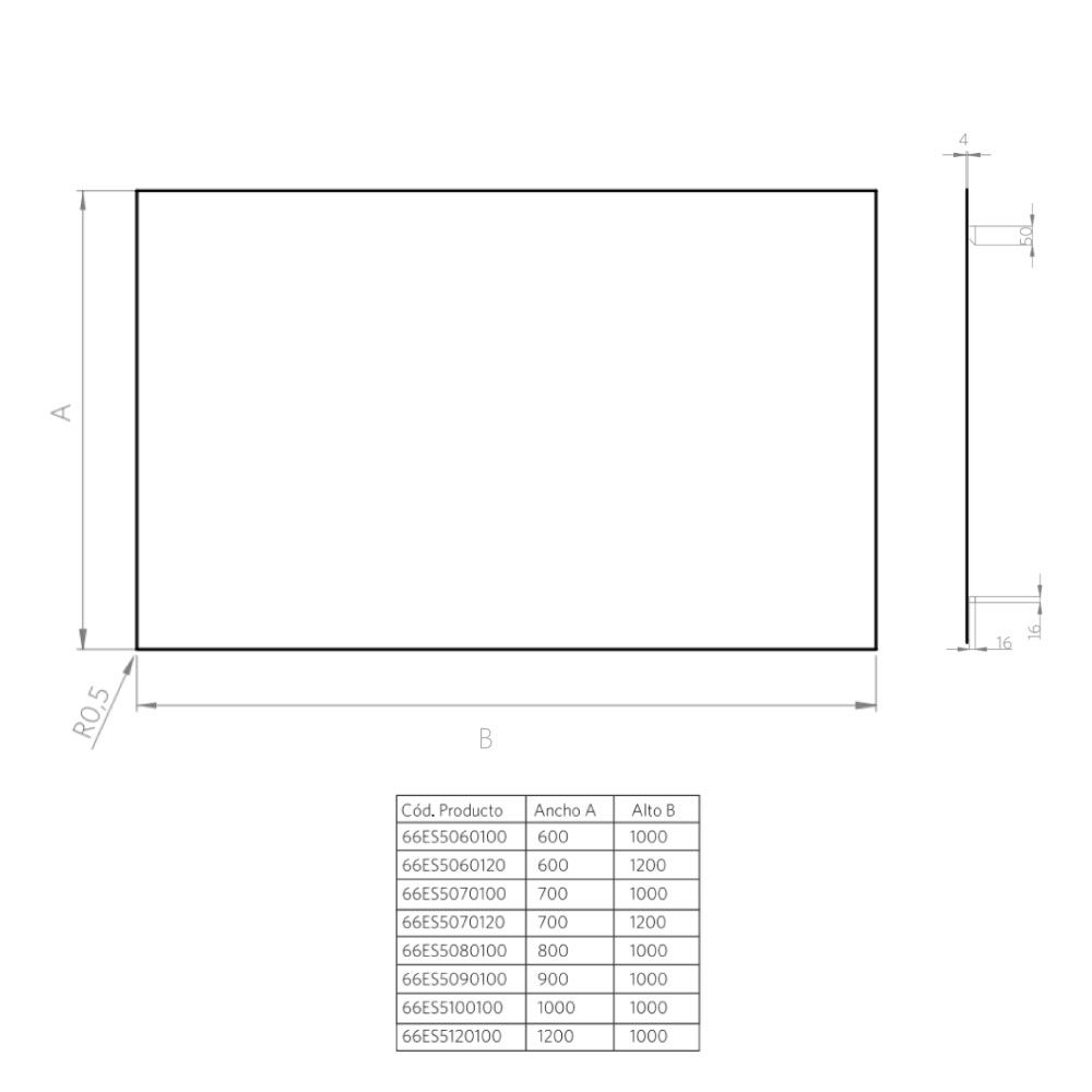 ESPEJO PERFIL HORIZONTAL - LARGO 120CM - 4MM - 3