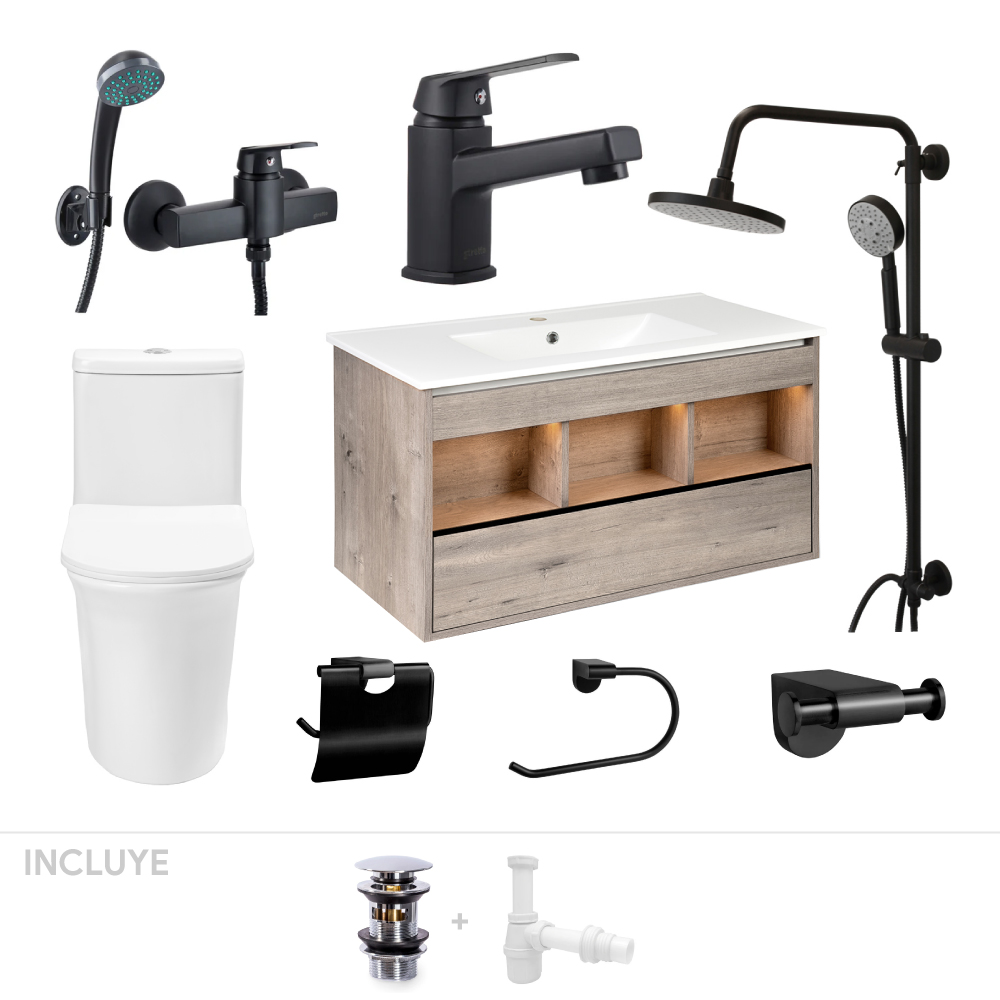 PACK BAÑO ASTURIAS | MUEBLE + GRIFERIAS + ACCESORIOS + SANITARIO WC - 1
