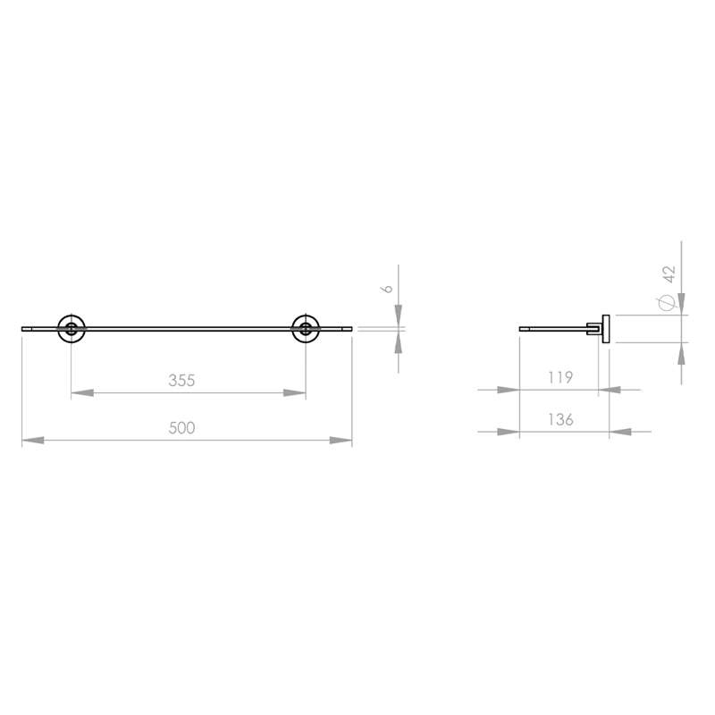 REPISA DE VIDRIO 50 CM SOPORTE NEGRO MATE - 5