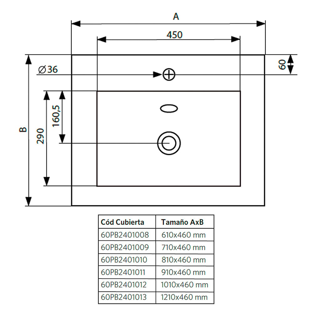 CUBIERTA VANITORIO 120X46 CM - 4
