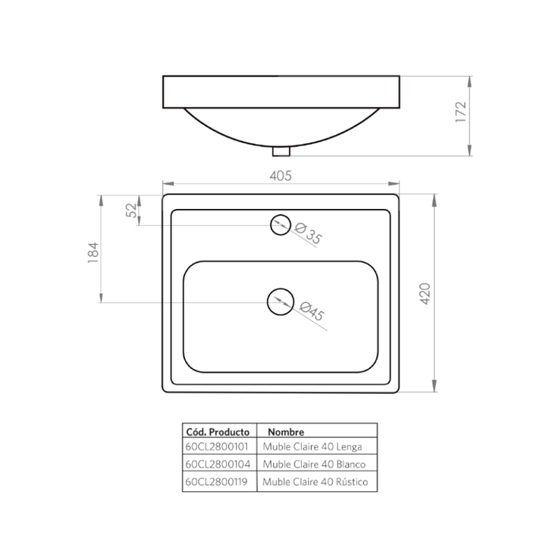 MUEBLE VANITORIO CLAIRE RUSTICO + CUBIERTA 40X86X33 CM - 8