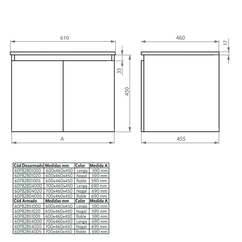 MUEBLE VANITORIO ERMES ROBLE + CUBIERTA 60X46X50 CM - 6