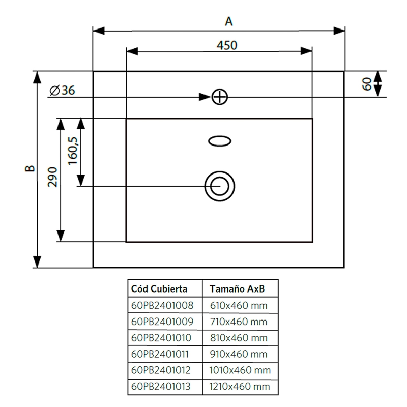 MUEBLE VANITORIO ERMES LENGA + CUBIERTA 70X46X50 CM - 8
