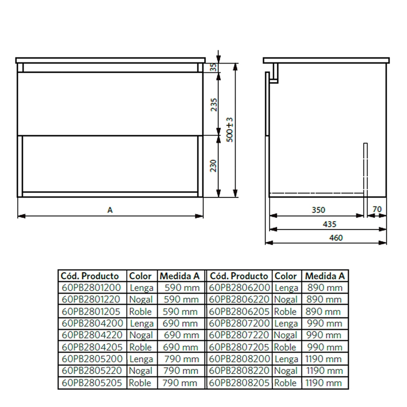 MUEBLE VANITORIO BELLE ROBLE + CUBIERTA 60X46X50 CM - 8