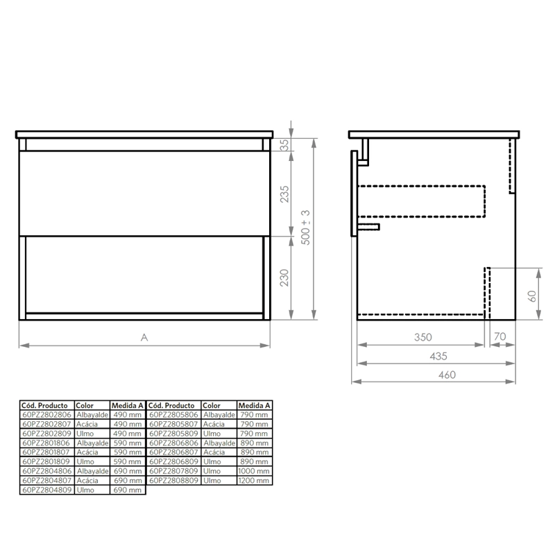 MUEBLE VANITORIO ZOE  ACACIA 90X47X12 CM SIN CUBIERTA - 4